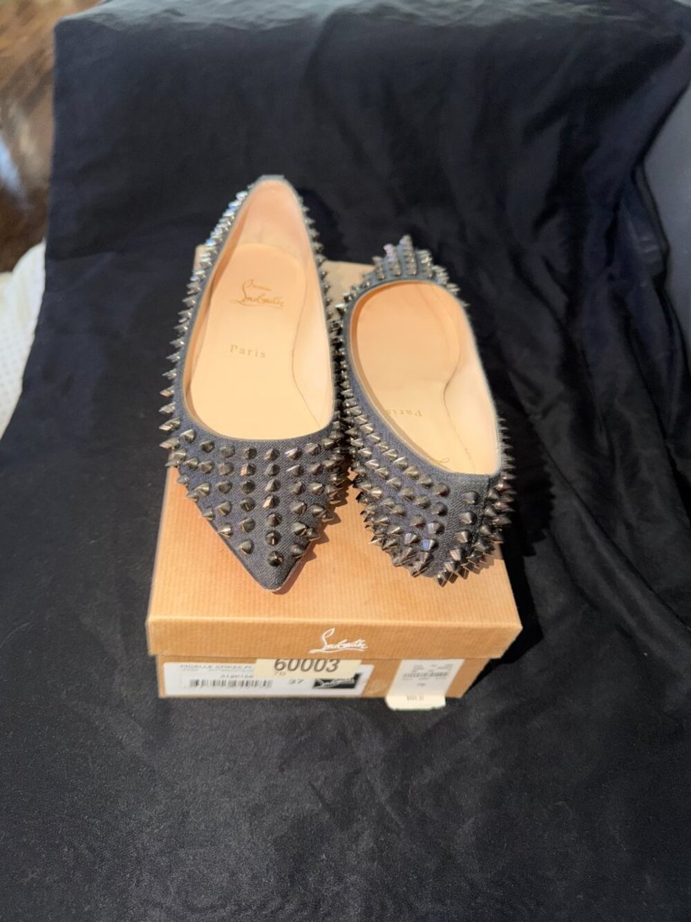 Christian Louboutin Pigalle Spikes Flats Black Anthracite Silver Studded Size 37 - Picture 2 of 9